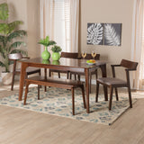 Baxton Studio Berenice Mid-Century Modern Transitional Warm Grey Fabric and Dark Brown Finished Wood 6-Piece Dining Set