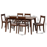 Baxton Studio Carola Mid-Century Modern Warm Grey Fabric and Dark Brown Finished Wood 7-Piece Dining Chair Set