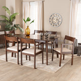 Baxton Studio Helene Mid-Century Modern Cream Fabric and Dark Brown Finished Wood 7-Piece Dining Set