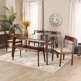 Baxton Studio Helene Mid-Century Modern Cream Fabric and Dark Brown Finished Wood 6-Piece Dining Set