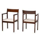 Helene Mid-Century Modern Cream Fabric and Dark Brown Finished Wood 2-Piece Dining Chair Set