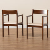 Baxton Studio Helene Mid-Century Modern Cream Fabric and Dark Brown Finished Wood 2-Piece Dining Chair Set