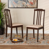 Baxton Studio Clarissa Mid-Century Modern Cream Fabric and Dark Brown Finished Wood 2-Piece Dining Chair Set