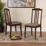 Baxton Studio Clarissa Mid-Century Modern Warm Grey Fabric and Dark Brown Finished Wood 2-Piece Dining Chair Set