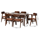 Baxton Studio Cleo Mid-Century Modern Light Brown Faux Leather and Dark Brown Finished Wood 7-Piece Dining Set