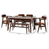 Baxton Studio Cleo Mid-Century Modern Light Brown Faux Leather and Dark Brown Finished Wood 6-Piece Dining Set