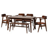 Cleo Mid-Century Modern Faux Leather and Dark Brown Finished Wood Dining Set