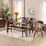 Baxton Studio Cleo Mid-Century Modern Light Brown Faux Leather and Dark Brown Finished Wood 6-Piece Dining Set