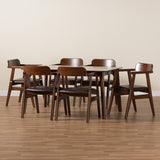 Baxton Studio Cleo Mid-Century Modern Espresso Faux Leather and Dark Brown Finished Wood 7-Piece Dining Set