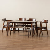 Baxton Studio Cleo Mid-Century Modern Espresso Faux Leather and Dark Brown Finished Wood 6-Piece Dining Set