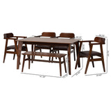 Baxton Studio Cleo Mid-Century Modern Espresso Faux Leather and Dark Brown Finished Wood 6-Piece Dining Set