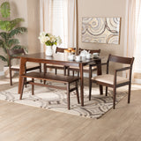 Baxton Studio Coretta Mid-Century Modern Cream Fabric and Dark Brown Finished Wood 6-Piece Dining Set