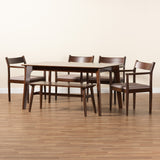 Baxton Studio Coretta Mid-Century Modern Warm Grey Fabric and Dark Brown Finished Wood 6-Piece Dining Set