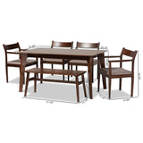 Baxton Studio Coretta Mid-Century Modern Warm Grey Fabric and Dark Brown Finished Wood 6-Piece Dining Set