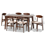 Baxton Studio Daria Mid-Century Modern Cream Fabric and Dark Brown Finished Wood 7-Piece Dining Set