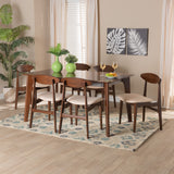 Baxton Studio Daria Mid-Century Modern Cream Fabric and Dark Brown Finished Wood 7-Piece Dining Set