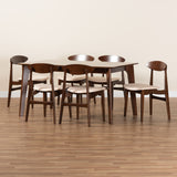 Baxton Studio Daria Mid-Century Modern Cream Fabric and Dark Brown Finished Wood 7-Piece Dining Set