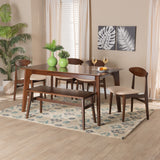 Baxton Studio Daria Mid-Century Modern Cream Fabric and Dark Brown Finished Wood 6-Piece Dining Set