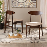 Baxton Studio Daria Mid-Century Modern Cream Fabric and Dark Brown Finished Wood 2-Piece Dining Chair Set
