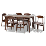 Baxton Studio Daria Mid-Century Modern Warm Grey Fabric and Dark Brown Finished Wood 7-Piece Dining Set