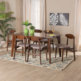 Baxton Studio Daria Mid-Century Modern Warm Grey Fabric and Dark Brown Finished Wood 7-Piece Dining Set