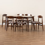 Baxton Studio Daria Mid-Century Modern Warm Grey Fabric and Dark Brown Finished Wood 7-Piece Dining Set