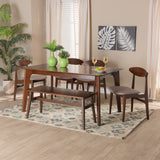 Baxton Studio Daria Mid-Century Modern Warm Grey Fabric and Dark Brown Finished Wood 6-Piece Dining Set