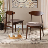 Baxton Studio Daria Mid-Century Modern Warm Grey Fabric and Dark Brown Finished Wood 2-Piece Dining Chair Set
