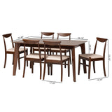 Baxton Studio Delphina Mid-Century Modern Cream Fabric and Dark Brown Finished Wood 7-Piece Dining Set