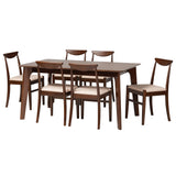 Baxton Studio Delphina Mid-Century Modern Cream Fabric and Dark Brown Finished Wood 7-Piece Dining Set