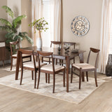 Baxton Studio Delphina Mid-Century Modern Cream Fabric and Dark Brown Finished Wood 7-Piece Dining Set