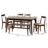 Baxton Studio Delphina Mid-Century Modern Cream Fabric and Dark Brown Finished Wood 6-Piece Dining Set