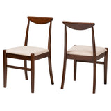 Delphina Mid-Century Modern Fabric and Dark Brown Finished Wood 2-Piece Dining Chair Set