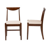 Baxton Studio Delphina Mid-Century Modern Cream Fabric and Dark Brown Finished Wood 2-Piece Dining Chair Set