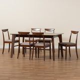 Baxton Studio Delphina Mid-Century Modern Warm Grey Fabric and Dark Brown Finished Wood 7-Piece Dining Set