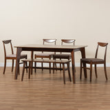 Baxton Studio Delphina Mid-Century Modern Warm Grey Fabric and Dark Brown Finished Wood 6-Piece Dining Set