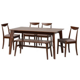 Baxton Studio Delphina Mid-Century Modern Warm Grey Fabric and Dark Brown Finished Wood 6-Piece Dining Set