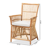 Baxton Studio Rose Modern Bohemian White Fabric Upholstered and Natural Brown Rattan Armchair