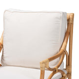 Baxton Studio Brandon Modern Bohemian White Fabric Upholstered and Natural Brown Rattan Armchair