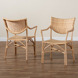 Damani Modern Bohemian Natural Brown Finished Rattan 2-Piece Dining Chair Set
