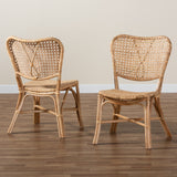 Nadira Modern Bohemian Natural Brown Finished Rattan 2-Piece Dining Chair Set