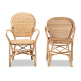 Genna Modern Bohemian Natural Brown Finished Rattan 2-Piece Dining Chair Set