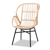 Caelia Modern Bohemian Natural Brown Rattan and Black Metal Chair