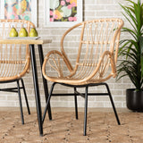 Baxton Studio Caelia Modern Bohemian Natural Brown Rattan and Black Metal Chair