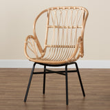 Baxton Studio Caelia Modern Bohemian Natural Brown Rattan and Black Metal Chair