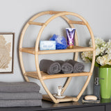 Ruana Modern Bohemian Natural Brown Finished Rattan 3-Tier Display Shelf