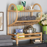 Liora Modern Bohemian Natural Brown Finished Rattan 2-Tier Display Shelf