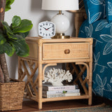 Camara Modern Bohemian Natural Brown Rattan 1-Drawer Nightstand