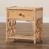 Camara Modern Bohemian Natural Brown Rattan 1-Drawer Nightstand