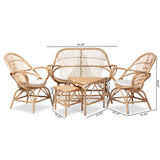 Jayden Modern Bohemian White Fabric Upholstered and Natural Brown Finished Rattan 5-Piece Living Room Set